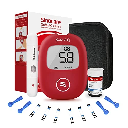 Sinocare Safe AQ Smart Diabetes Testing Kit, Blood Sugar Monitor with 25 No Coding Test Strips and 25 Twist Lans., Blood Sugar Test Kit for Home Use, Travel Pack