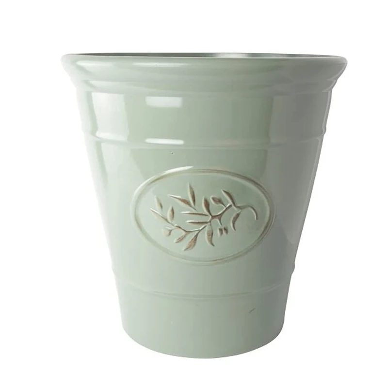 Plastic Outdoor Classic Olive Planter With Glossy Finish 30cm Frost Proof Long Lasting Flower Pot Garden Planter-Green