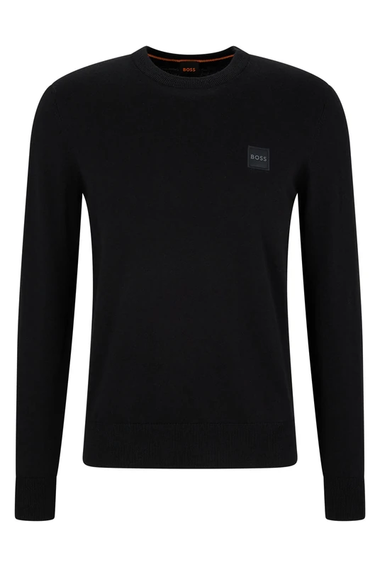 BOSS Mens Kanovano Logo-Patch Sweater in Cotton and Cashmere Black - Image 1