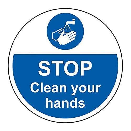 400mm Self-Adhesive Clean Your Hands Floor Sticker - Durable Anti-Slip Vinyl Hygiene Sign for Workplace, Factory & Public Safety, Easy Peel & Stick