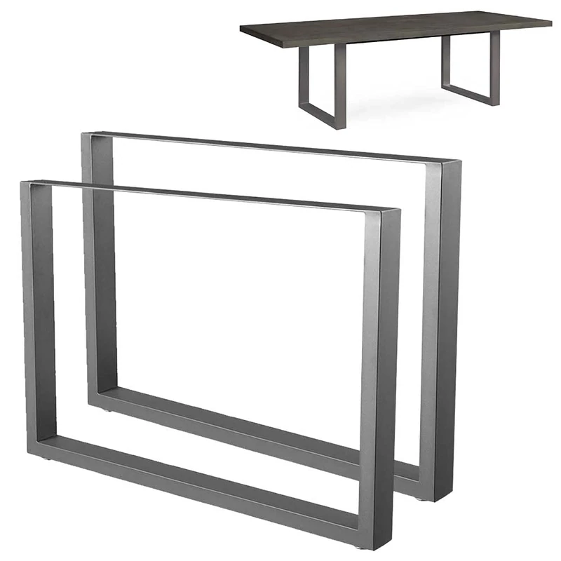 BAKAJI Set of 2 Table Legs Size 100 x 72 cm Metal Feet for Dining Table and Desk with Adjustable Non-Slip Feet Modern Industrial Design Grey