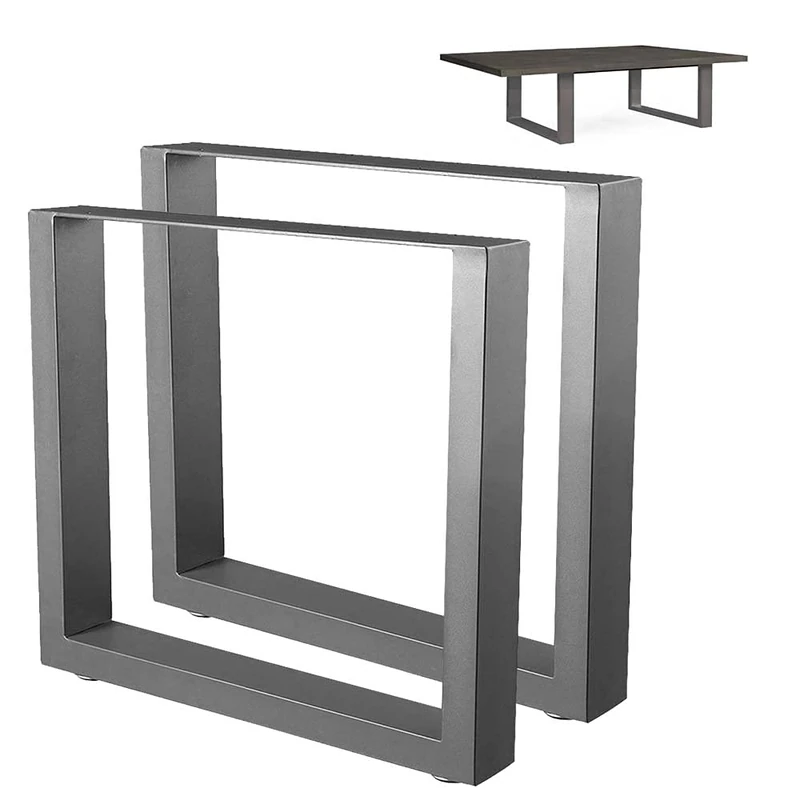 BAKAJI Set of 2 Table Legs Size 64 x 40 cm Metal Feet for Coffee Table Living Room and Benches with Adjustable Non-Slip Feet Modern Industrial Design Grey