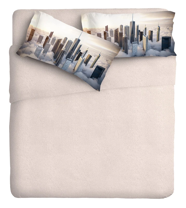 IPERSAN Complete Photo Fine-Art 2 Squares, Cotton, Multi-Coloured, Queen-Size Bed