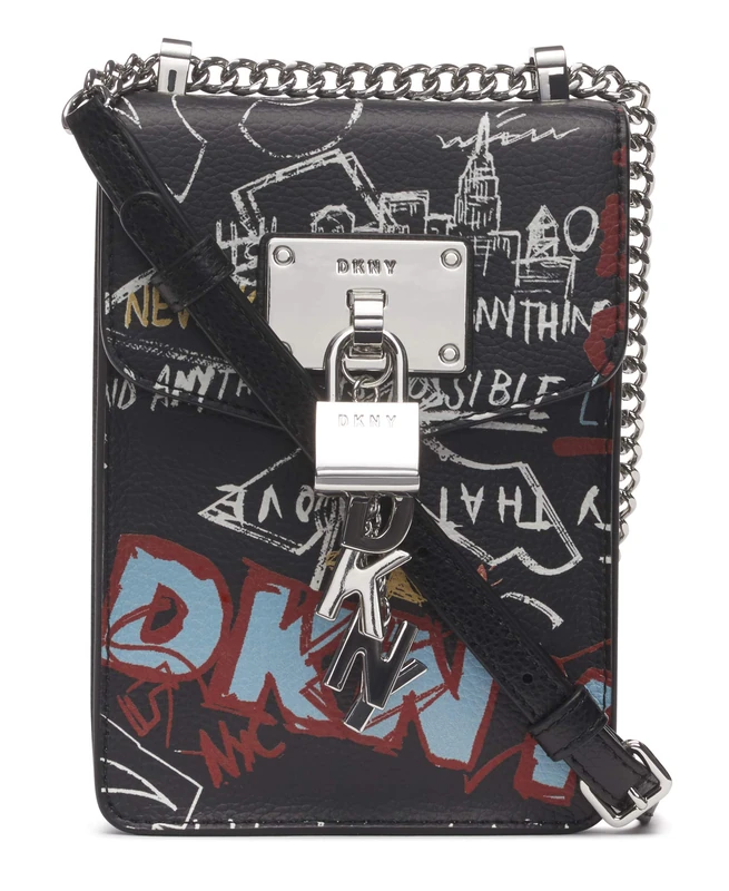 DKNY Women's Elissa N/S Phone Cr Crossbody, Black Graffiti, One Size