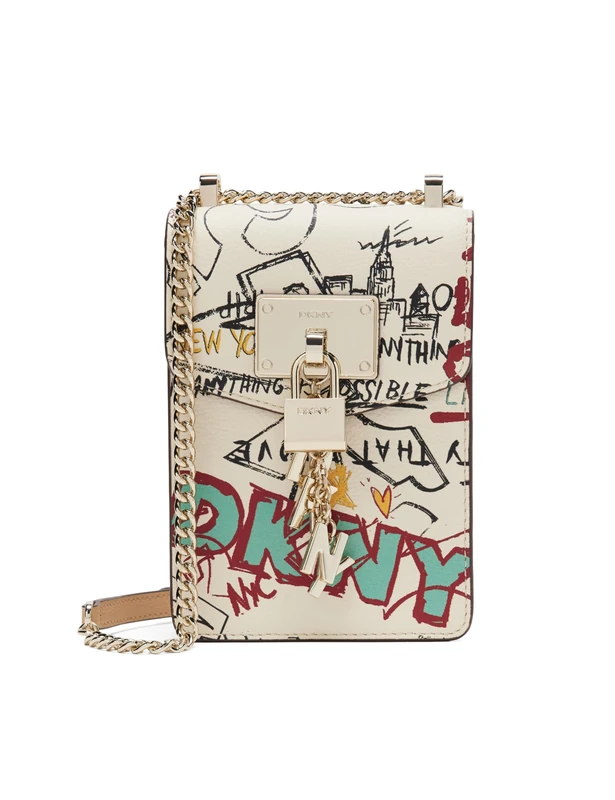 DKNY Women's Elissa N/S Phone Cr Crossbody, White Graffiti, One Size