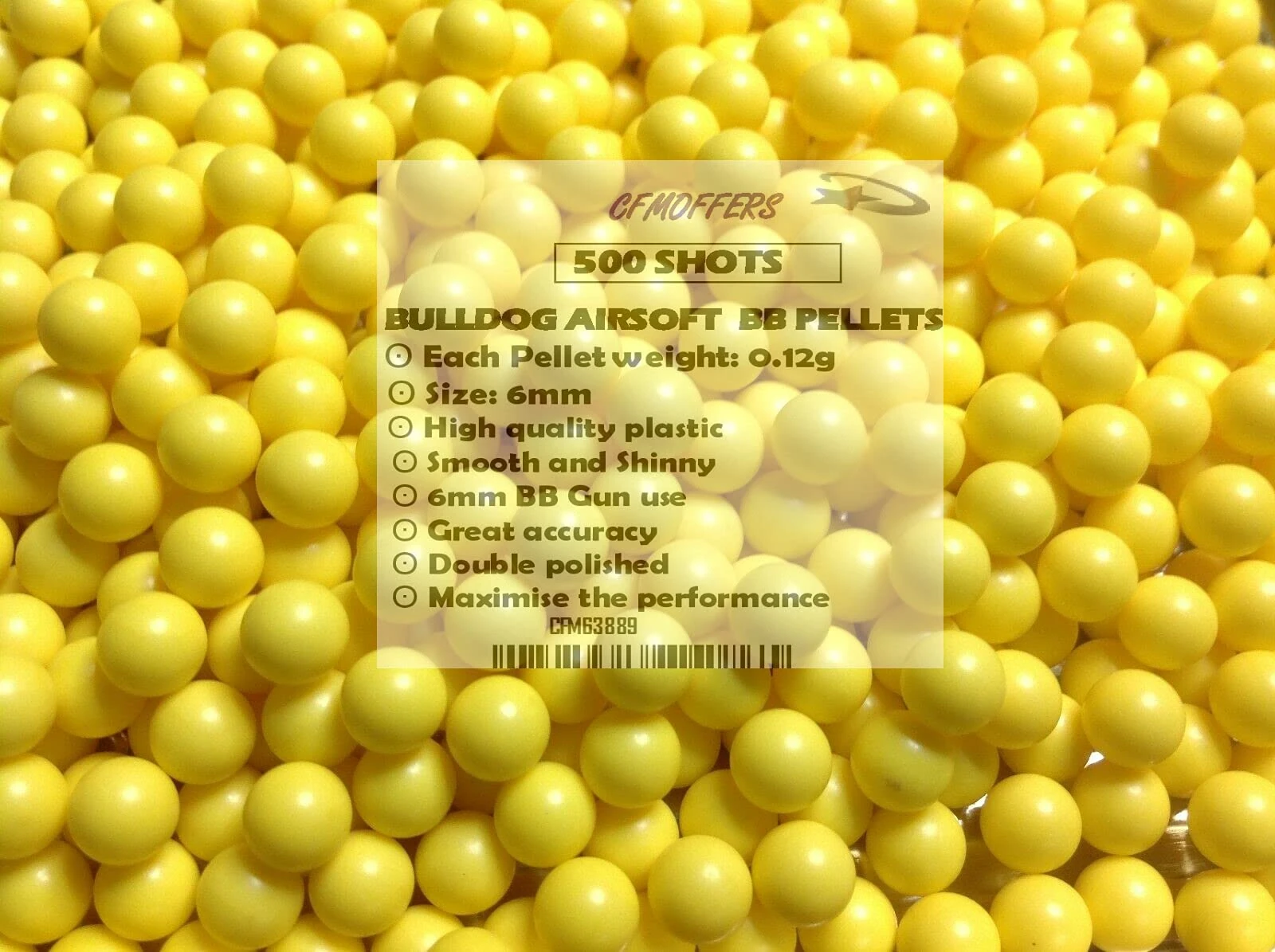 CFMOFFERS Airsoft BB Pellets 6mm Plastic Balls High Grade Paintball Smooth Shinny Highly Polished Shooting Pellets Yellow Whit 0.12g 0.20g 500/100/2000/5000 (0.12g 500 Pellets -Yellow)