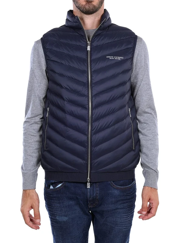 Armani Exchange Men's Quilted Vest with Real, Navy Blue/Grey Marl, L