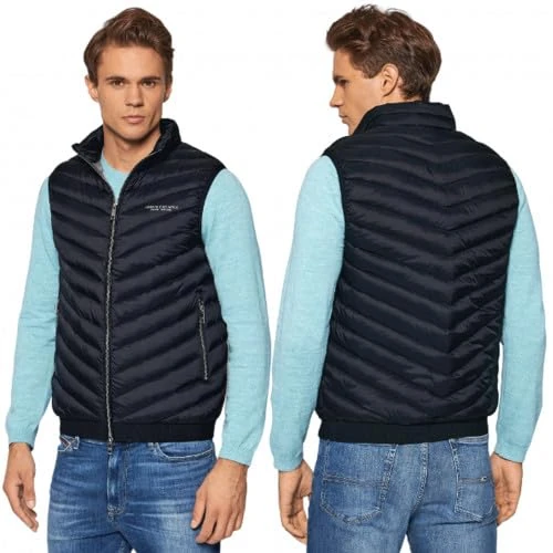 Armani Exchange Men's Quilted Vest with Real, Navy/Grey Marl 1, L