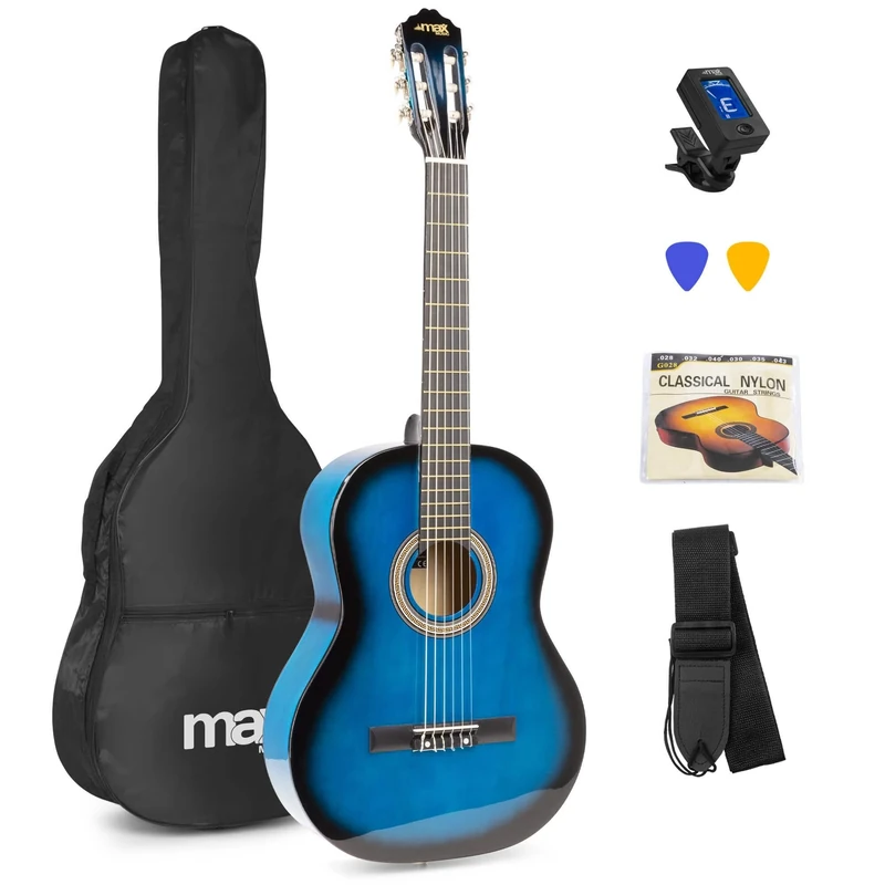 MAX SoloArt Blue Starter Acoustic Guitar Package, Beginner Kit with Accessories and 6 Months Online Lessons, Ideal Starter Acoustic Guitar Set for New Players