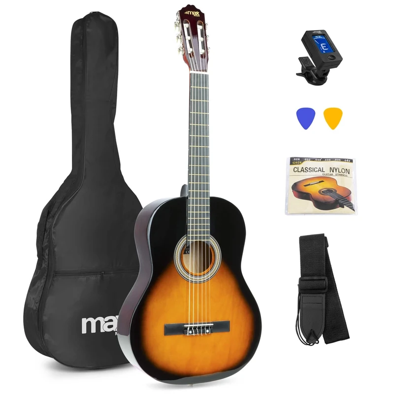 MAX SoloArt Sunburst Acoustic Guitar Starter Kit, Full-Size Beginner Guitars Set with Accessories and 6 Months Lessons, Starter Bundle for New Players
