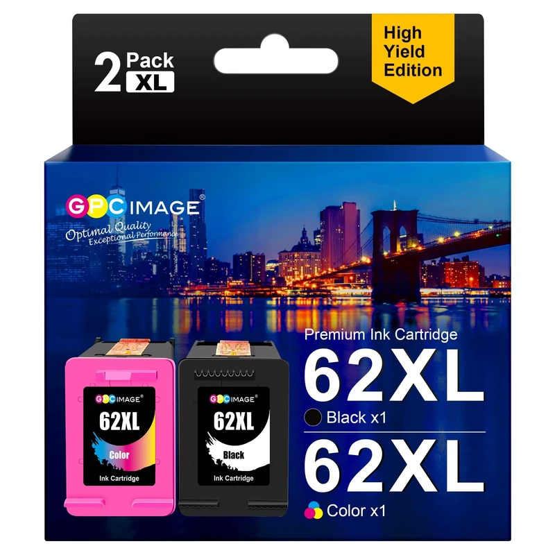 GPC Image 62XL Ink Cartridges Replacement for HP 62 XL for Envy 5540 5541 5542 5543 5544 5545 5546 5547 5548 5640 5642 5644 5646 7640 OfficeJet 200 250 5740 5742 5744(Black Colour, 2-Pack)