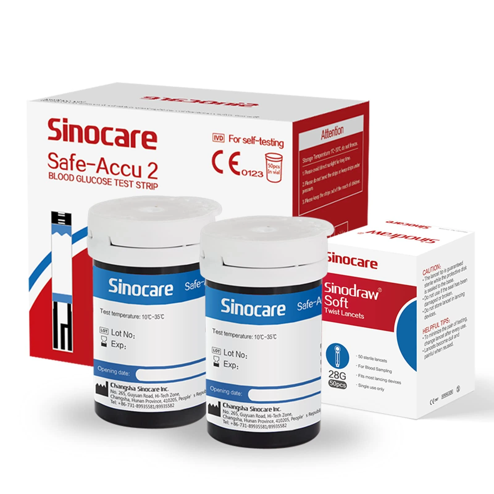Sinocare Blood Sugar Test Strips, 50pcs Blood Glucose Monitor Test Strips, Diabetes Test Strips for Safe Accu2 Blood Sugar Monitor (Safe Accu2 Strips- 50)