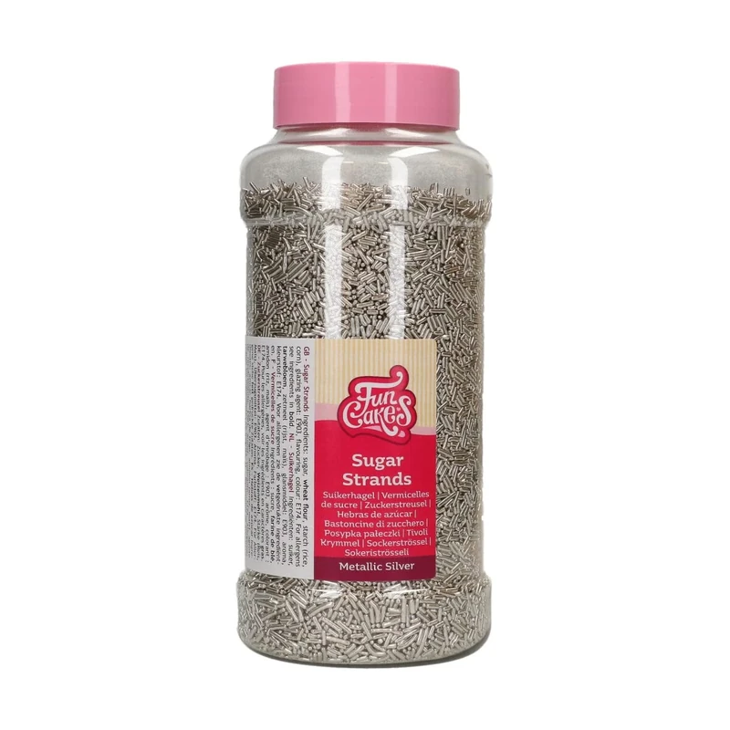 FunCakes Sugar Strands Metallic Silver: Cake Sprinkles, Great Taste, Perfect for Cake Decorating, Cupcake Sprinkles. 800 g.
