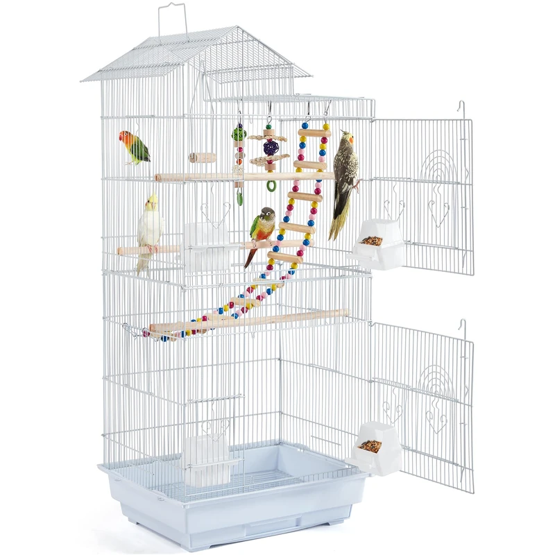 Yaheetech Bird Cage 99cm Roof Top Parrot Cage Metal Budgie Cage for Canary/Cockatiel/Parakeet White