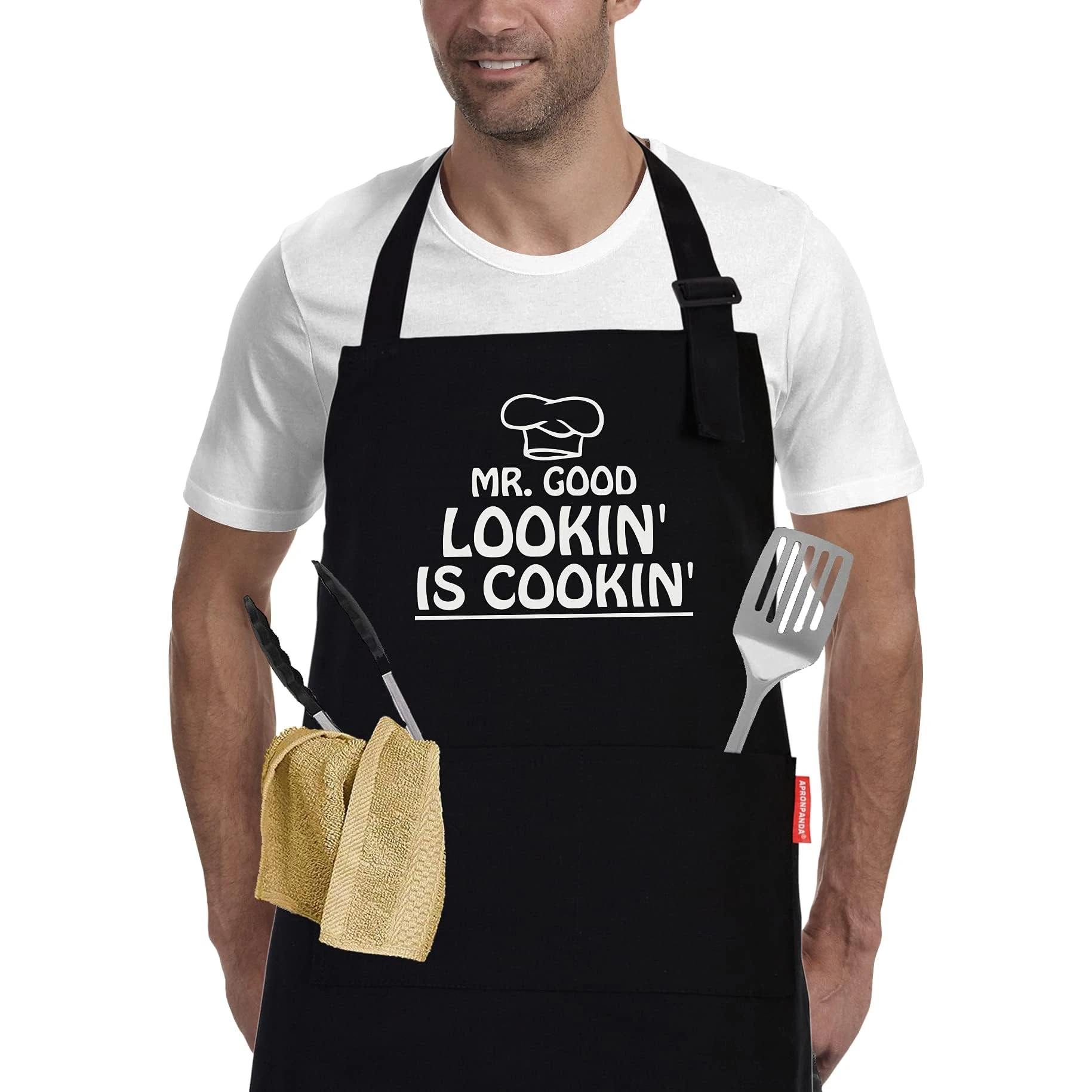 Kitchen Cooking BBQ Aprons for Men with Pockets, Adjustable Chef Apron, Funny Gifts for Men, Dad, Husband, Grandad Birthday Gifts