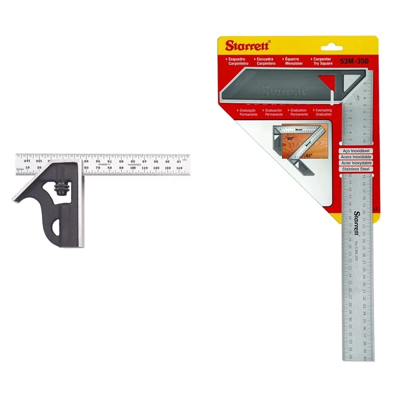 Starrett 10MH-150 Cast Iron Square Head Student Combination Square,Silver, 150 mm Size & K53M-350-S Carpenters Try Square for Woodworking – 350mm Metric Set Square