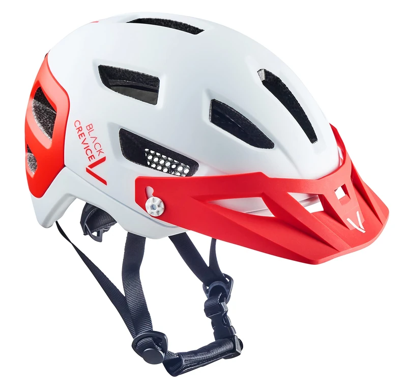 Black Crevice MTB Bicycle Helmet, White/Red, S/M (54-58 cm)
