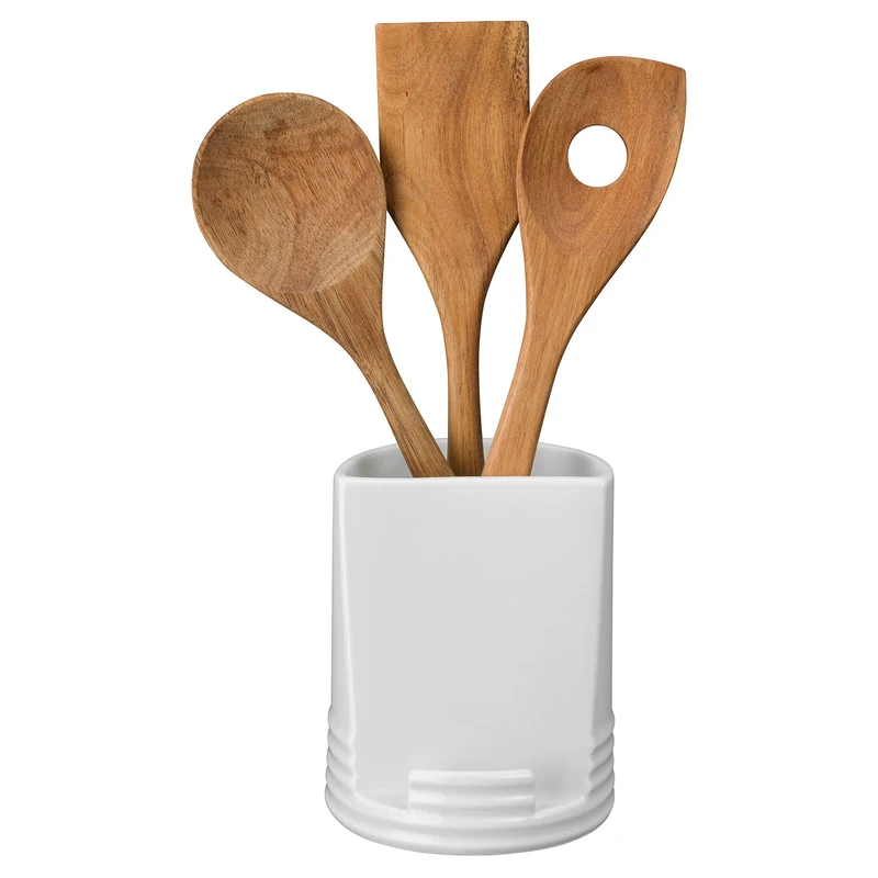 Denby - James Martin Cook Utensils Pot & Tablet Holder (12cm x 12cm x 14.5cm) - Ideal for Reading a Recipe Whilst Cooking - Grey Glaze - Porcelain - Image 1