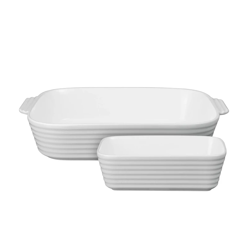 Denby - James Martin Cook Rectangular Dish Set - Small & Large - Stylish & Contemporary Porcelain Oven Dish - Dishwasher, Oven, Microwave & Freezer Safe, White, Grey
