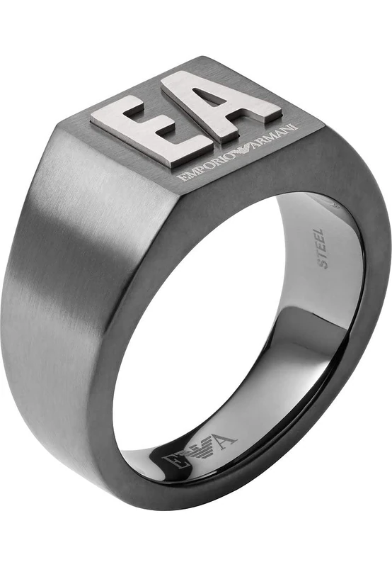 Emporio Armani EGS2755060 Men's Signet Ring Stainless Steel Anthracite, Gunmetal