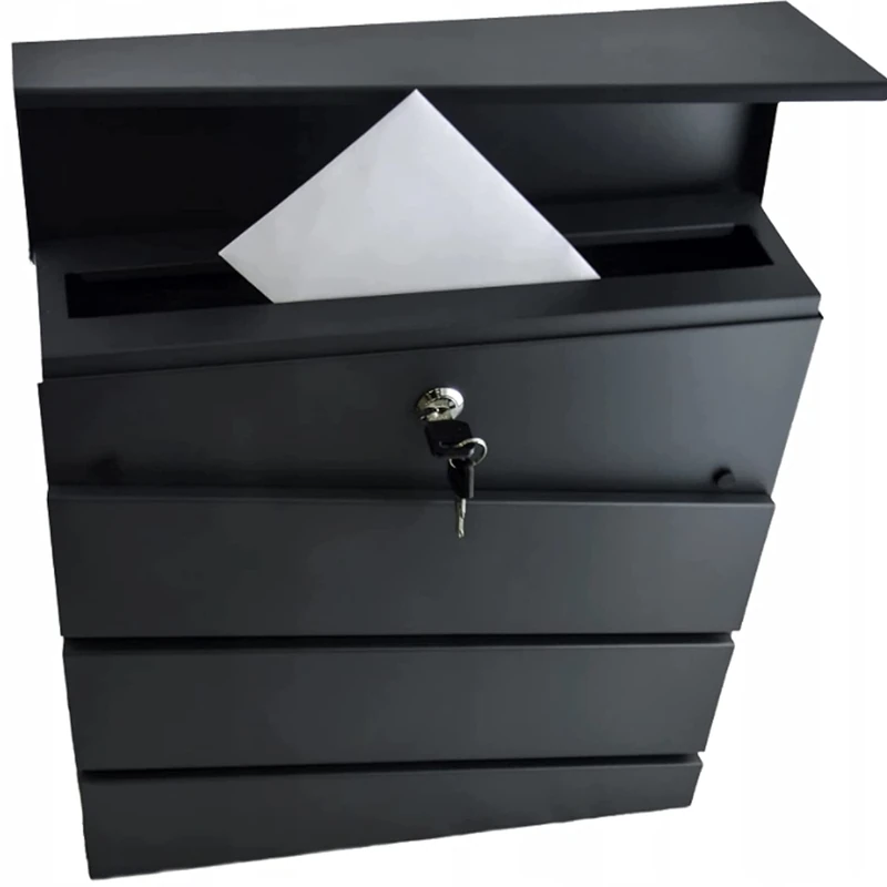 Virone Borneo Letter Box with Newspaper Holder Zinc Plated Steel with Key Protects Letters Against Moisture (Black)