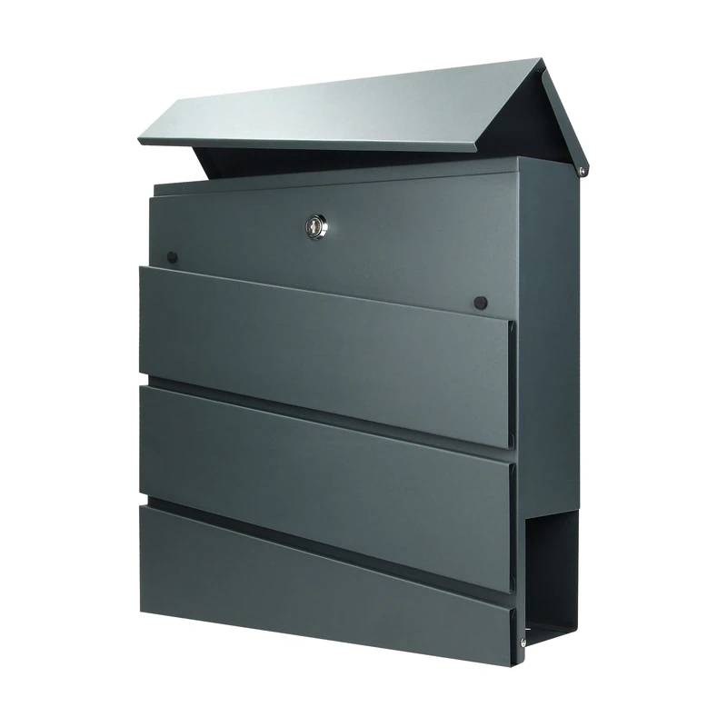 Virone Borneo Mailbox with Newspaper Holder Galvanised Steel Open with Key (Anthracite)