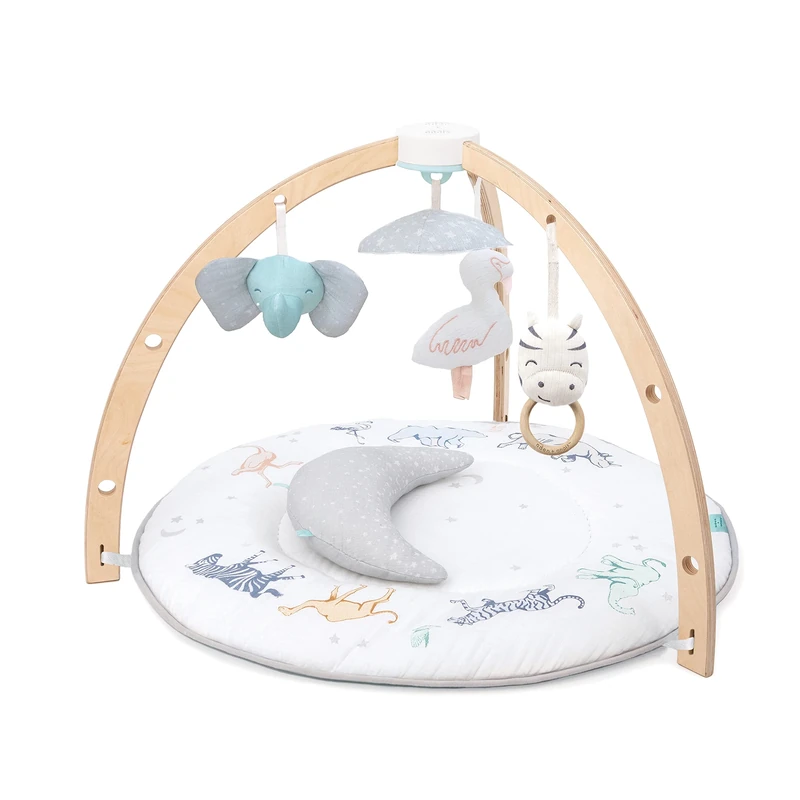 aden + anais Play + Discover Baby Activity Gym, 30+ Developmental Benefits, 3 Attachable Toys + Plush Tummy Time Pillow, 100% Cotton Muslin, Machine Washable, Print: rising star
