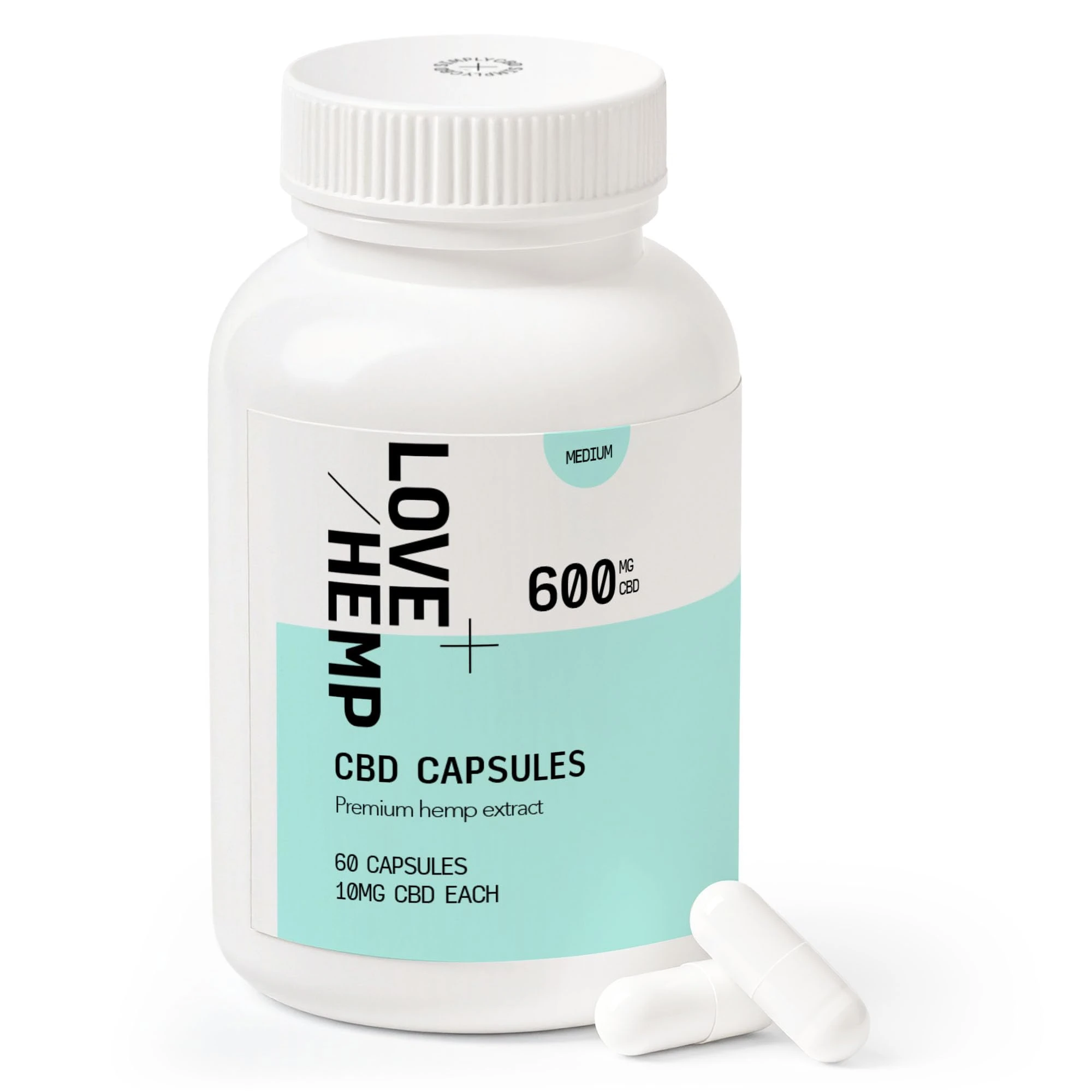Love Hemp Capsules 60Pieces 600mg/Medium Strength 10mg per Tablet Made in UK- CBD Supplements with MCT Oil, Vegan & Gluten-Free CBD Capsules, Natural Daily Health Hemp Extract for Relaxation & Comfort