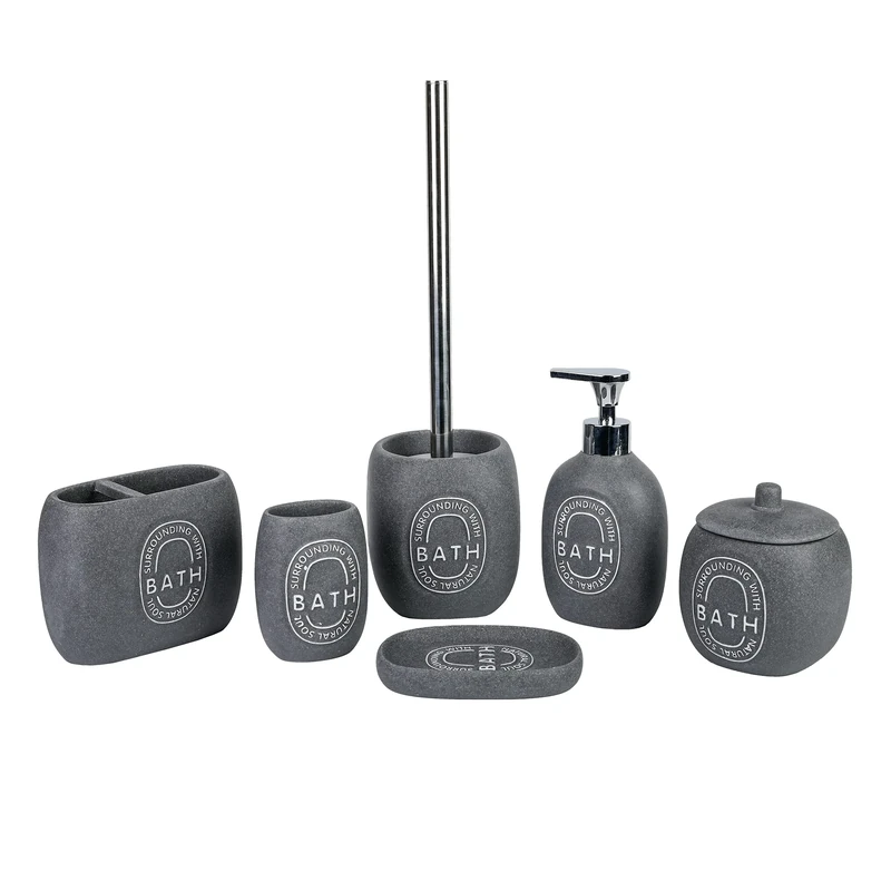 axentia Bathroom Set, Grey/White, 6-Piece
