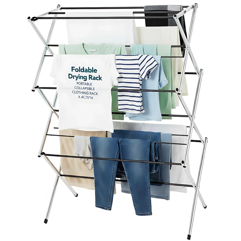 Displays By Jack Portable Collapsible Clothing Dry Rack, Retractable Drying Rack for Clothes, Lingerie, Towels, Linens, Laundry Home Apartment, Metal Chrome Finish