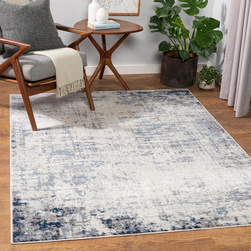 Livabliss Utrecht Abstract Rug - Area Rugs Living Room 160x216 cm, Dining Room, Lounge, Kitchen, Bedroom - Modern Marble Large Rug, Soft Luxurious Easy Care Medium Pile, Navy Blue, Grey and Ivory