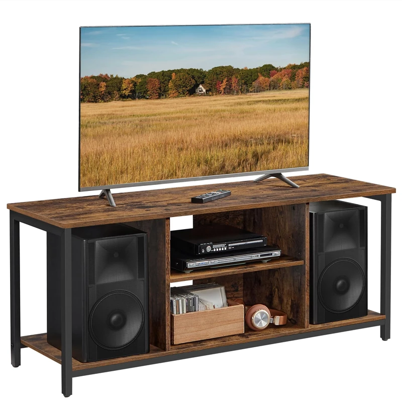 VASAGLE TV Stand for TV up to 60 inches, TV Cabinet with Open Shelves, TV Console for Living Room, Entertainment Room, Rustic Brown and Black LTV060B01