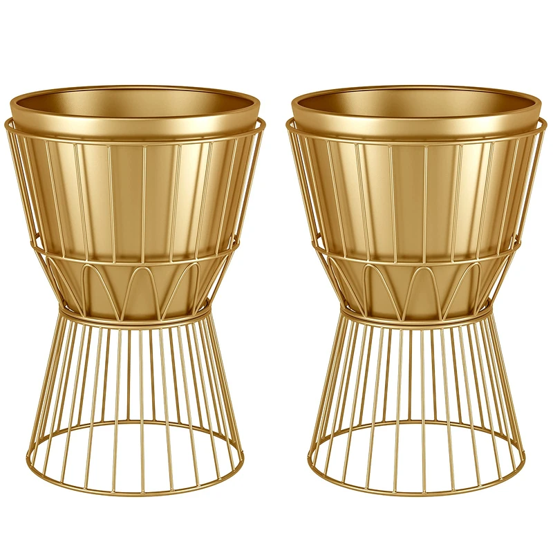 MSTFLOR Metal Plant Stand with Pot 12" - Decorative Gold Plant Stand Holder Flower Potted Rack for Corner Display, Living Room, Office, Indoor, Modern Home Decor - 17.5" Tall