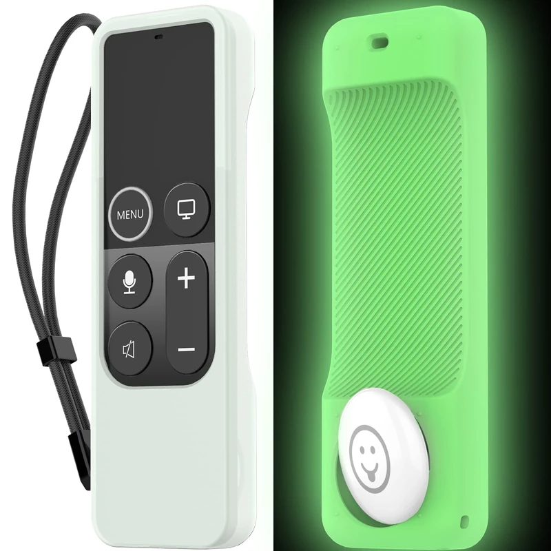 AhaStyle Compatible with Apple TV Remote Cover with AirTag Holder, Anti Slip Silicone Case for 4K 1st Gen & HD Glow Green