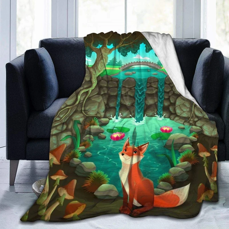 Cartoon Fox Flannel Fleece Throw Blanket 50"x60" Living Room/Bedroom/Sofa Couch Warm Soft Bed Blanket for Kids Adults All Season - Image 1