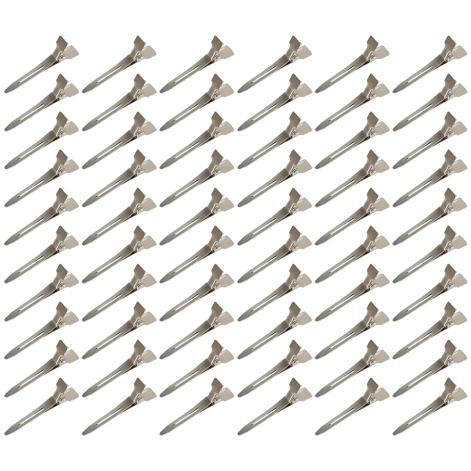Beayuer 60 Pieces Duck Bill Hair Clips, 1.75 Inch Rustproof Metal Alligator Curl Clips with Holes for Hair Styling, Hair Coloring, Thick Hair Sectioning, Salon, Bows DIY, Silver (60Pcs, 1.75in Silver)