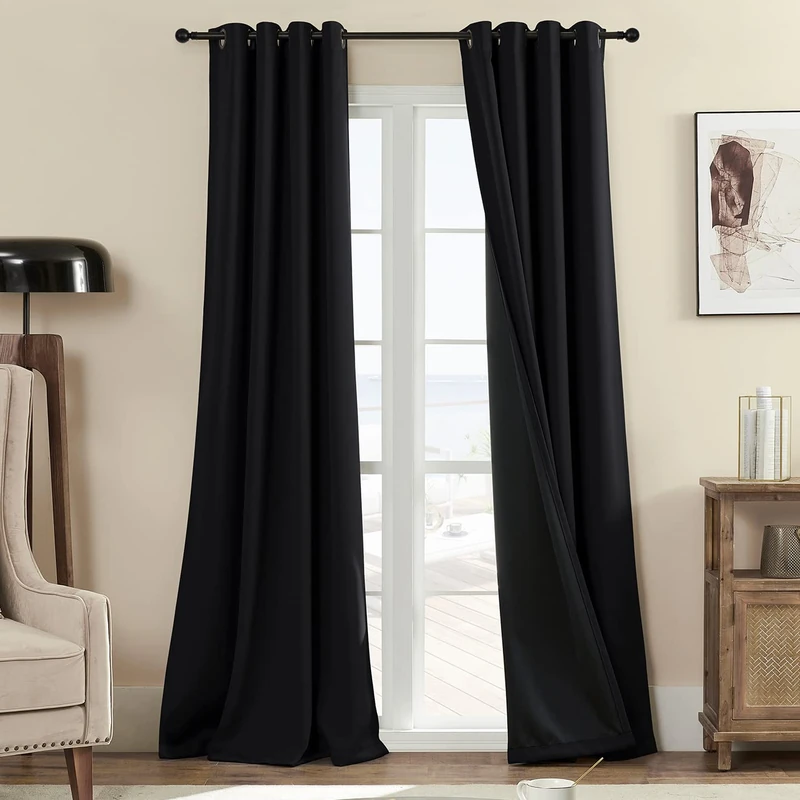 Rutterllow Full Shade 100% Blackout Curtains, 84 Inches Long Complete Drapes for Living Room, Thermal Insulated Bedroom Window Treatment Drapes (2 Panels, Black, 52 x 84 inch)