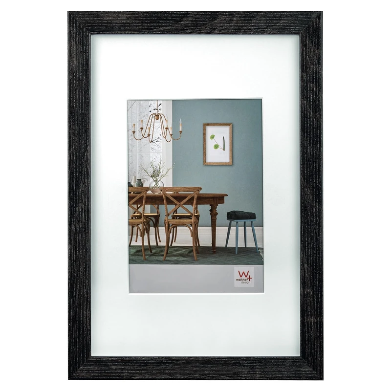 walther Design Picture Frame Dark Grey 60 x 80 cm with PassepArtout, Fiorito Wooden Frame EF080D