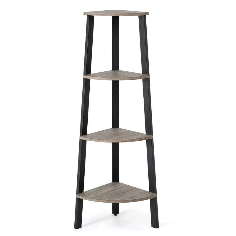 Mondeer Corner Shelf Unit, Wooden Corner Ladder Shelf for Bathroom Living Room Bedroom Kitchen, 4-Tier Storage Rack, Industrial Rustic furniture Corner Bookcase, Grey