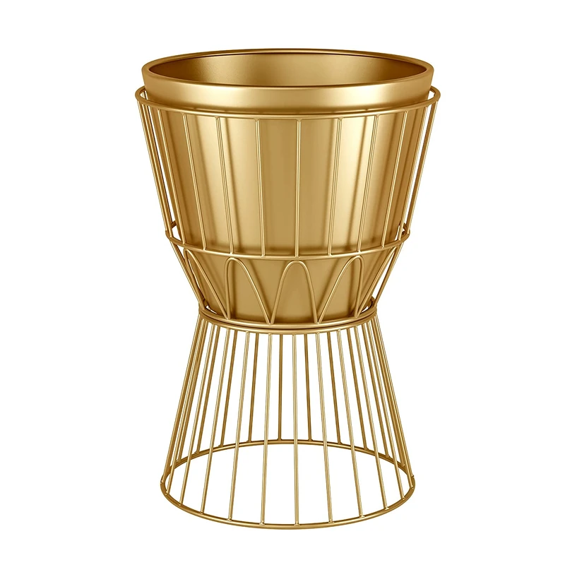 Large Metal Planter with Stand - 12 Inch Decorative Indoor Metal Plants Pot with Drainage Hole, Gold Flower Pots Plant Stand for Corner Display, Living Room, Office, Modern Home Decor - 17.5" Tall