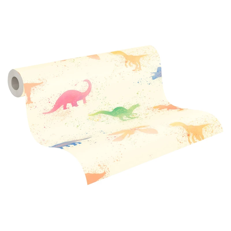 A.S. Création Dinosaur Wallpaper Little Love Non-Woven Wallpaper 10.05 m x 0.53 m Multicolored Beige Pink Made in Germany 381461 38146-1
