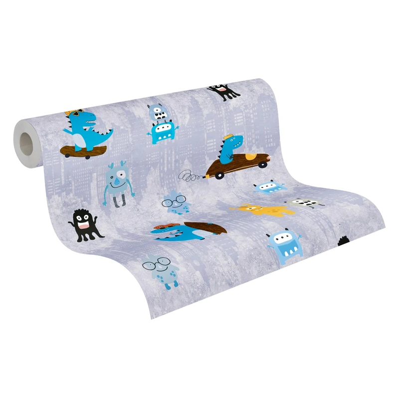 A.S. Création Dinosaur Wallpaper Little Love Non-Woven Wallpaper 10.05 m x 0.53 m Blue Yellow Brown Made in Germany 381211 38121-1