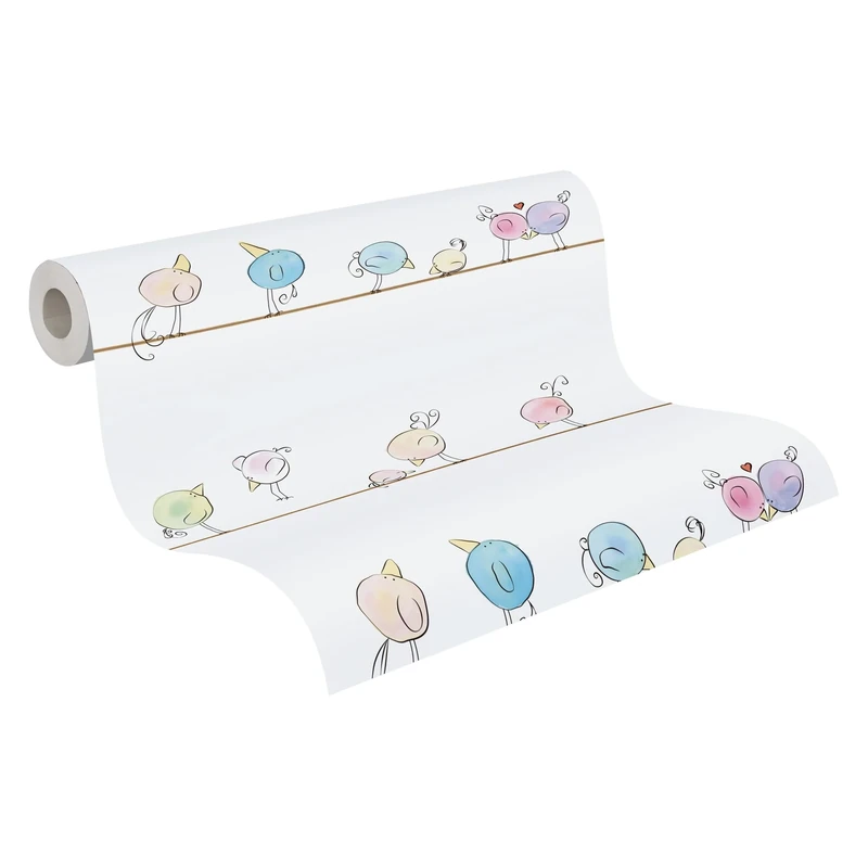 A.S. Création Bird Wallpaper Little Love Non-Woven Wallpaper 10.05 m x 0.53 m Multicolored White Blue Made in Germany 381371 38137-1