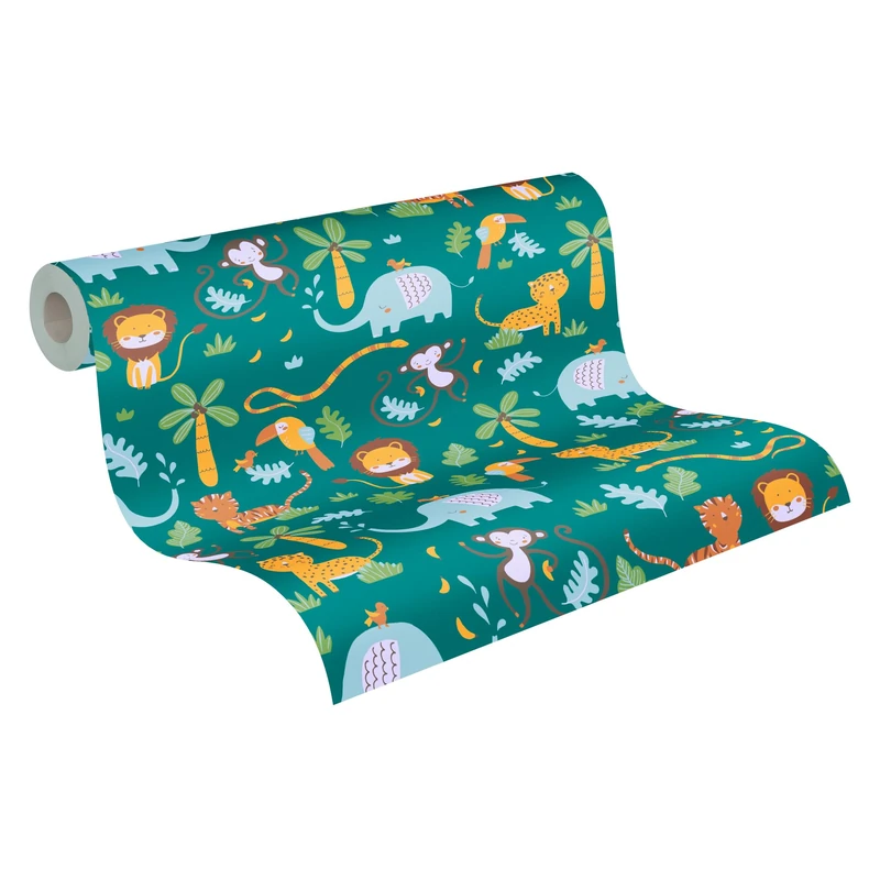 A.S. Création Jungle Wallpaper Little Love Non-Woven Wallpaper 10.05 m x 0.53 m Green Yellow Blue Made in Germany 381151 38115-1
