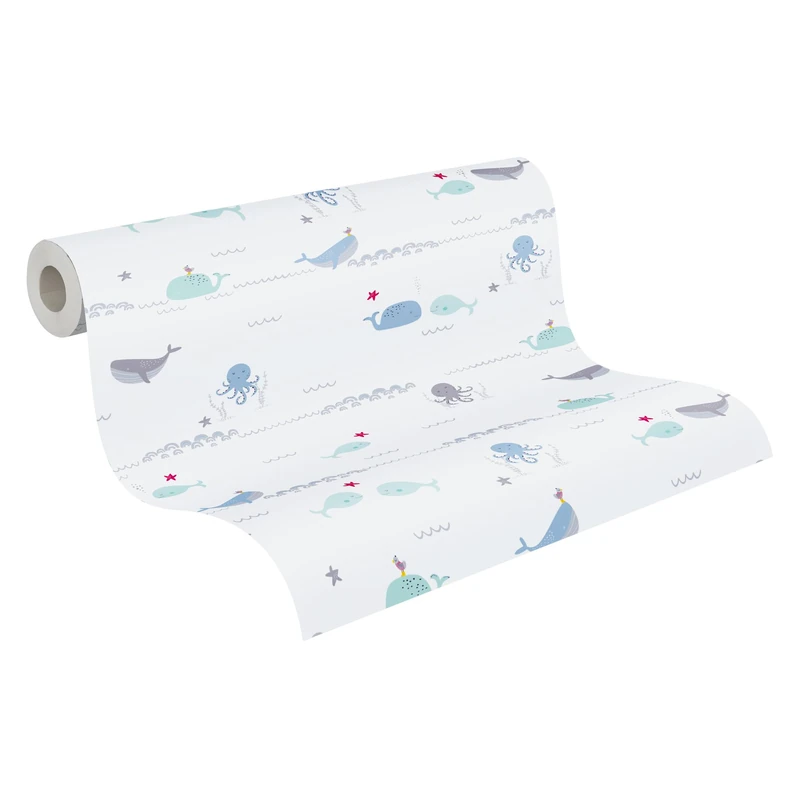 A.S. Création Animal Wallpaper Little Love Non-Woven Wallpaper 10.05 m x 0.53 m Blue Grey White Made in Germany 381301 38130-1