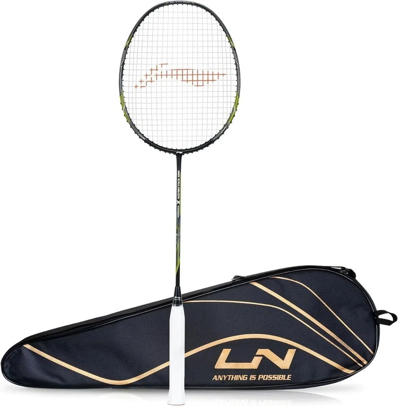 Li-Ning 3D Calibar X Combat Carbon Graphite Strung Badminton Racquet, 85 Grams, 30 Lbs String Tension and Free Full cover(Black/Lime)