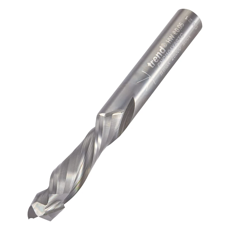 Trend CNC Spiral Down-Cut Router Cutter, 8mm Shank, 8mm Cut Diameter & 32mm Cut Length, Two Flute, Solid Tungsten Carbide, CNC/104X8STC