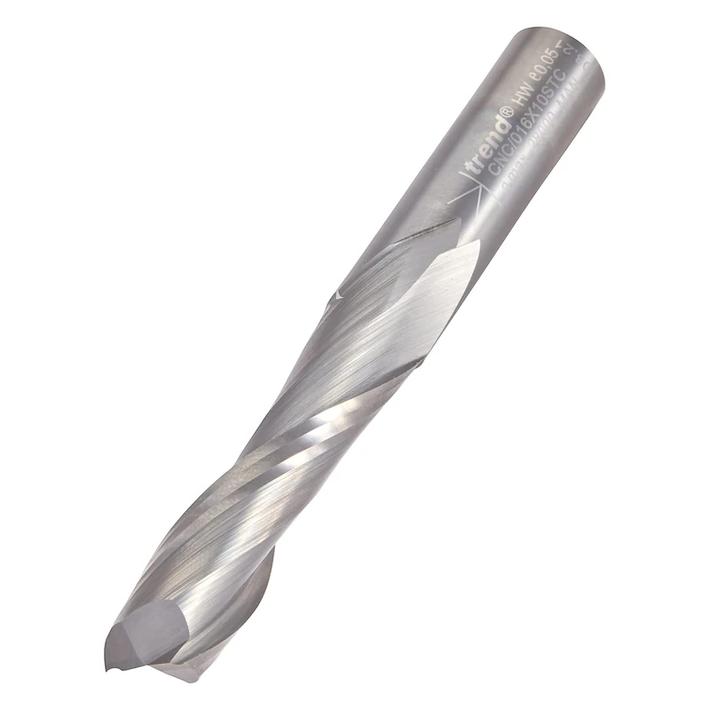 Trend CNC Spiral Up-Cut Two-Flute Router Cutter, 10mm Shank, 10mm Cut Diameter & 42mm Cut Length, Solid Carbide, CNC/016X10STC