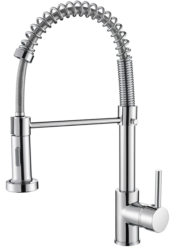 Cobbe Kitchen Tap, Spring Tap Kitchen with Pull Down Sprayer Shower, 2 Spray Modes High Arc Single Lever Low Pressure Sink Mixer Tap (Chrome)