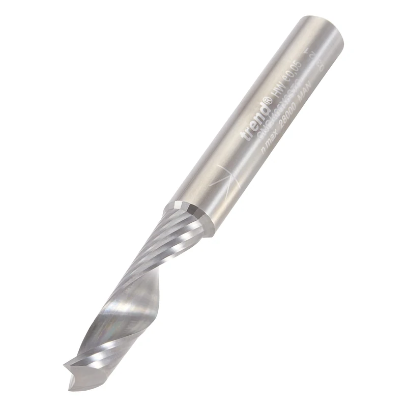 Trend CNC O Flute Spiral Up-Cut Router Cutter, 8mm Shank, 8mm Cut Diameter & 32mm Cut Length, Solid Tungsten Carbide, CNC/405X8STC